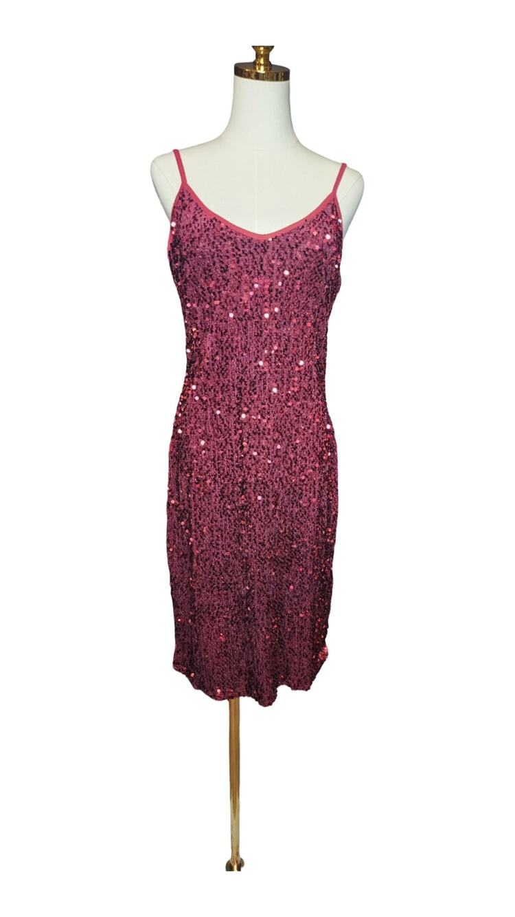 #202 Unbranded Red Sequin Camisole Dress L Sparkly Y2K Party Cocktail Bodycon